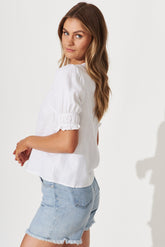 White Cotton Linen Blend Melanie Blouse